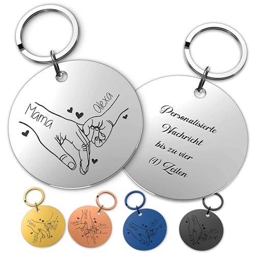 Urhome Personalisierter Schlüsselanhänger mit Gravur – Runde Form für Mama – Geschenkidee mit 1-3 Namen & individueller Widmung von Urhome
