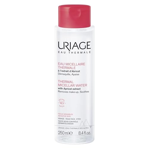 Uriage Thermal Mizellenwasser für empfindliche Haut 250 ml - Gesicht & Augen - 3-in-1: Reinigt, Entfernt Make-up & Beruhigt - Ohne Abspülen - Fruchtiger & Blumiger Duft - 96% Natürlichen Ursprungs von Uriage