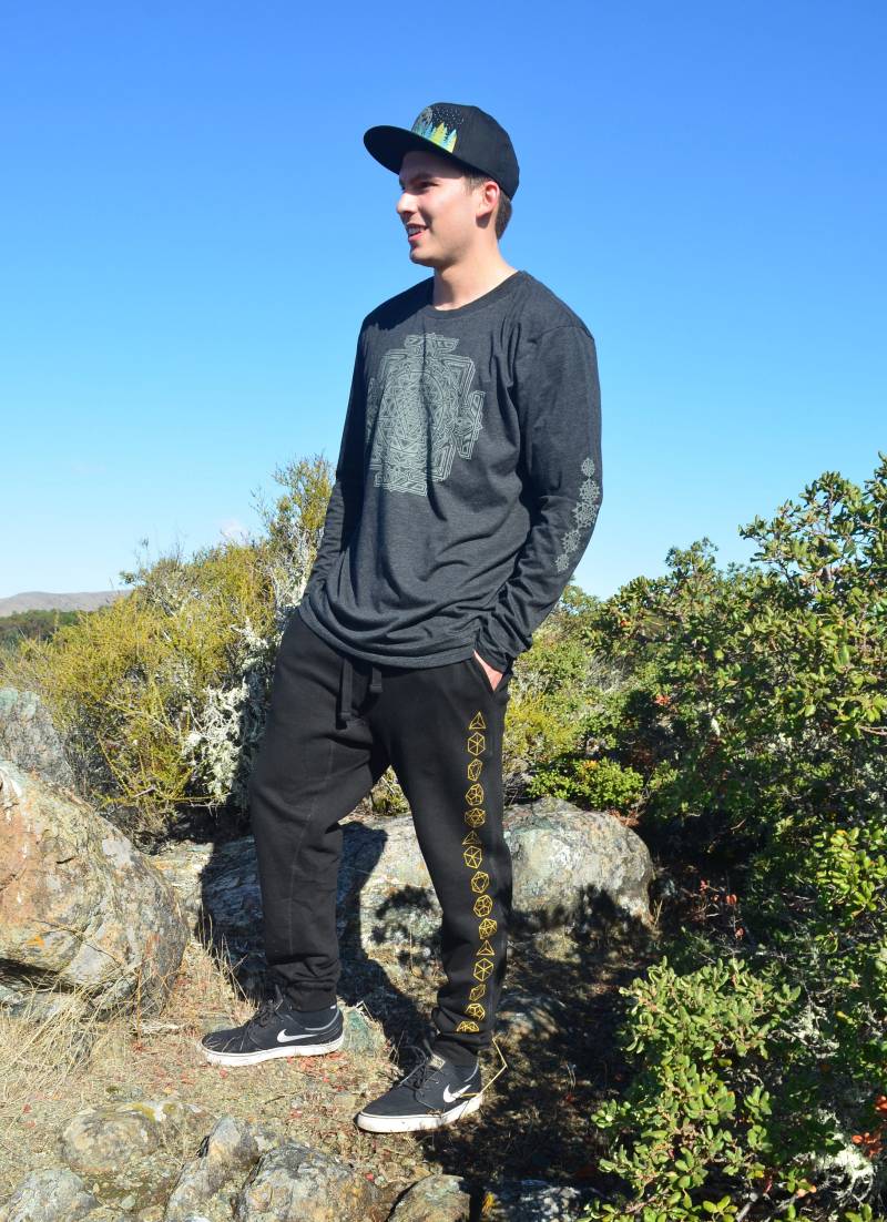 Glow in The Dark Sri Yantra Langarm - Heilige Geometrie Herren Schwarz Festival von UriahClearLight