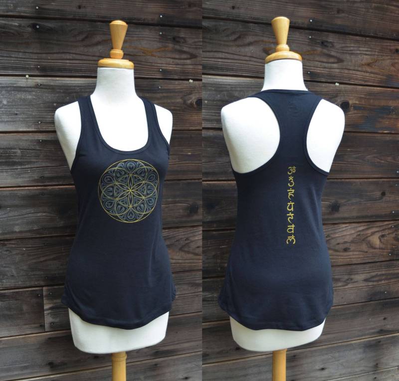 Glühen in Der Dunklen Und Gold Samen Des Lebens Chakra Frauen Racerback Tank - Heilige Geometrie Kleidung Festival Kleidung-Tank-Top Yoga Tragen von UriahClearLight