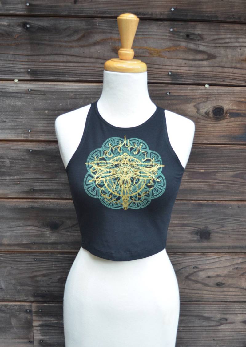Libelle Mandala Ausgestattet Crop Top - Glow in The Dark Yoga Festival von UriahClearLight
