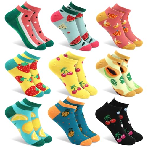 Urker Lustige Sneaker Socken Damen,Baumwolle Bunte Kurze Socken mit Früchten Bedruckt,Süße Lässige Söckchen (DE/NL/SE/PL, Numerisch, 39, 42, Regular, Regular, 9, Farbe) von Urker