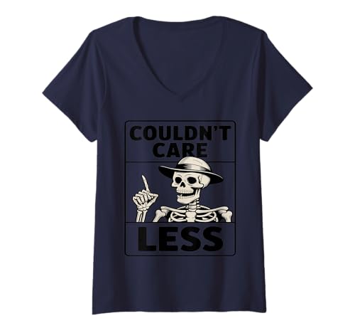 Damen Könnte Mir Nicht egaler Sein Lustiger sarkastischer Skelett- T-Shirt mit V-Ausschnitt Damen Könnte Mir Nicht egaler Sein Lustiger sarkastischer Skelett- T-Shirt mit V-Ausschnitt von Urkomischer Sarkasmus-Humor Witziges Skelett Dunkl