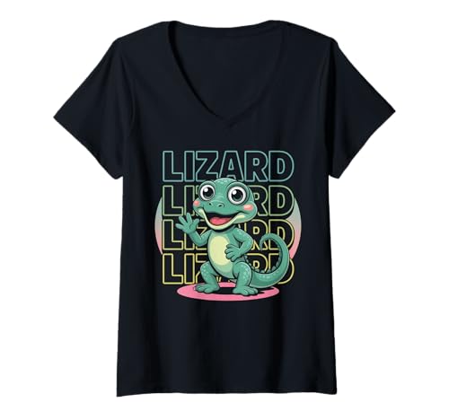 Damen Lustige Echsenmeme Tier Humor Reptilien Liebhaber Geschenk T-Shirt mit V-Ausschnitt von Urkomisches Reptil und Echsenmeme