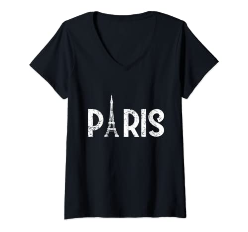 Damen Paris Eifelturm Frankreich Land Stadt Reiseziel T-Shirt mit V-Ausschnitt Damen Paris Eifelturm Frankreich Land Stadt Reiseziel T-Shirt mit V-Ausschnitt von Urlaub Liebesurlaub Paare Tolles Motiv Geschenk