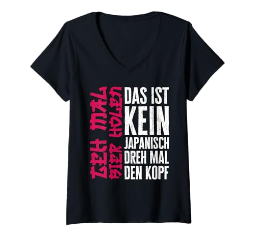 Damen Das ist kein japanisch dreh mal den Kopf Party Spruch Bier T-Shirt mit V-Ausschnitt von Urlaub Sprüche Humor Spass Geschenke Männer lustig