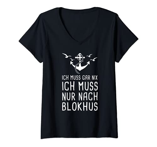 Damen Ich Muss Gar Nix Ich Muss Nur Nach Blokhus Dänemark Urlaub T-Shirt mit V-Ausschnitt von Urlaub in Skandinavien & Dänemark Reise Geschenke