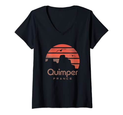 Damen Bretagne Frankreich Quimper T-Shirt mit V-Ausschnitt von Urlauber Bretagne Designs von xim.