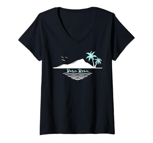 Damen Bora Bora Palmen Insel Strand Polynesien Tahiti Fidschi T-Shirt mit V-Ausschnitt Damen Bora Bora Palmen Insel Strand Polynesien Tahiti Fidschi T-Shirt mit V-Ausschnitt von Urlaubsziele: Bora Bora