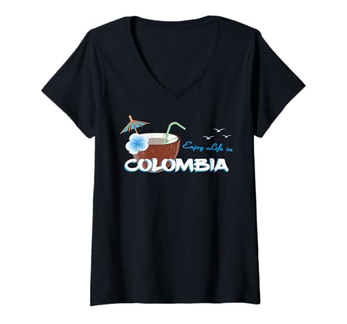 Damen Genieße das Leben in Kolumbien Südamerika Urlaub Souvenir T-Shirt mit V-Ausschnitt von Urlaubsziele: Kolumbien