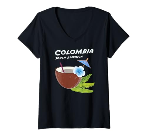 Damen Kolumbien Südamerika Kokosnuss Urlaub Medellin Cali Souvenir T-Shirt mit V-Ausschnitt von Urlaubsziele: Kolumbien