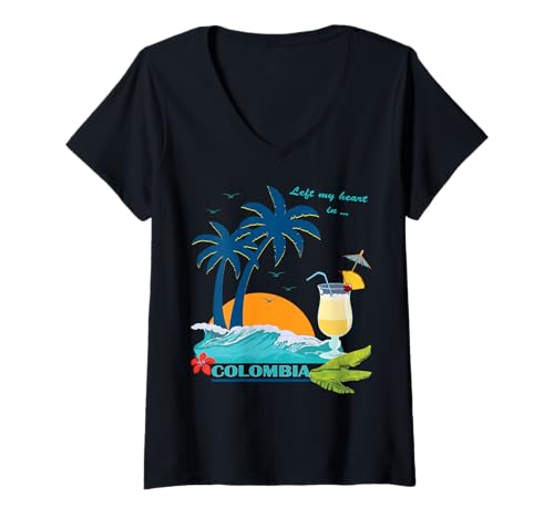 Damen Kolumbien Südamerika Palmen Strand Cocktail Souvenir Urlaub T-Shirt mit V-Ausschnitt von Urlaubsziele: Kolumbien