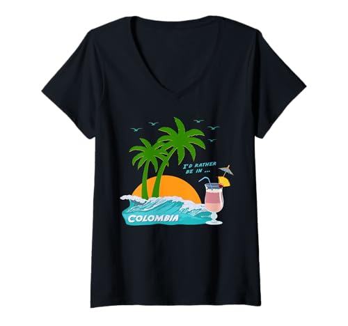 Damen Kolumbien Südamerika Palmen Strand Cocktail Urlaub Souvenir T-Shirt mit V-Ausschnitt von Urlaubsziele: Kolumbien