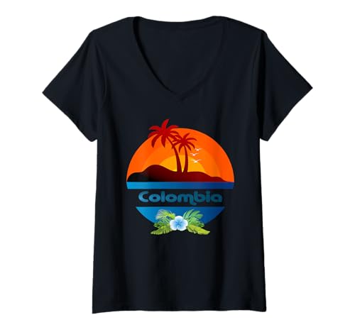 Damen Kolumbien Südamerika Palmen Strand Urlaub Souvenir T-Shirt mit V-Ausschnitt von Urlaubsziele: Kolumbien