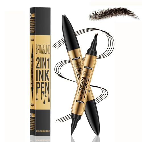 Microblading Augenbrauenstift – 2-in-1 Dual-Ended Stift mit 4 Micro Gabelspitzen, Magischer Augenbrauenstift Wischfester Eyebrow Pencil für Präzise und Natürliche Augenbrauen, Schwarz von UroClysmic