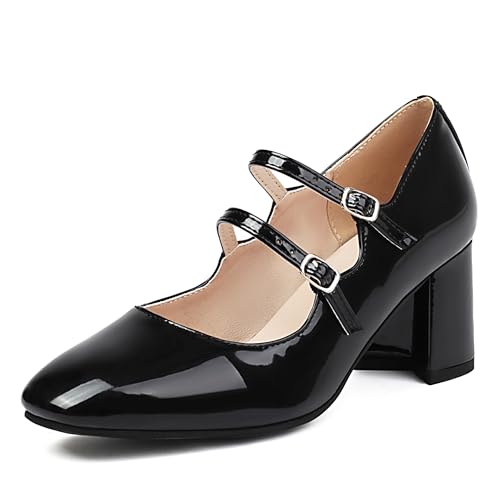 Urrtreusor Damen's Mary Jane Schuhe Lack Leder Retro Low Chunky Absatz Pump Schuhe for Damen Double Knöchelriemchen Pumps Black Große 48 Urrtreusor Damen's Mary Jane Schuhe Lack Leder Retro Low Chunky Absatz Pump Schuhe for Damen Double Knöchelriemchen Pumps Black Große 48 von Urrtreusor