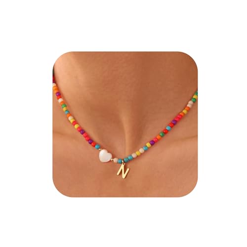 Ursteel Bunte Initialen-Halsketten für Mädchen – trendige Perlen-Choker-Halskette für Frauen, Teenager, Mädchen, handgefertigte Buchstaben-Halskette, Weihnachtsschmuck, Geschenke für Frauen und Ursteel Bunte Initialen-Halsketten für Mädchen – trendige Perlen-Choker-Halskette für Frauen, Teenager, Mädchen, handgefertigte Buchstaben-Halskette, Weihnachtsschmuck, Geschenke für Frauen und von Ursteel