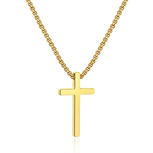 Ursteel Kreuz Halskette für Männer, Silber Schwarz Gold Edelstahl Kreuz Anhänger Halskette für Männer, 16-30 Zoll Box Kette von Ursteel
