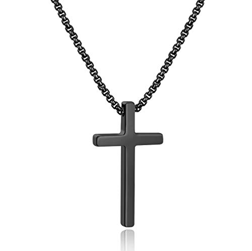 Ursteel Kreuz Halskette für Männer, Silber Schwarz Gold Edelstahl Kreuz Anhänger Halskette für Männer, 16-30 Zoll Box Kette von Ursteel