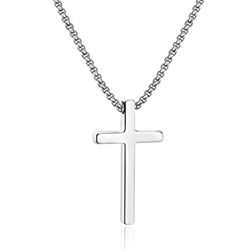 Ursteel Kreuz Halskette für Männer, Silber Schwarz Gold Edelstahl Kreuz Anhänger Halskette für Männer, 16-30 Zoll Box Kette von Ursteel