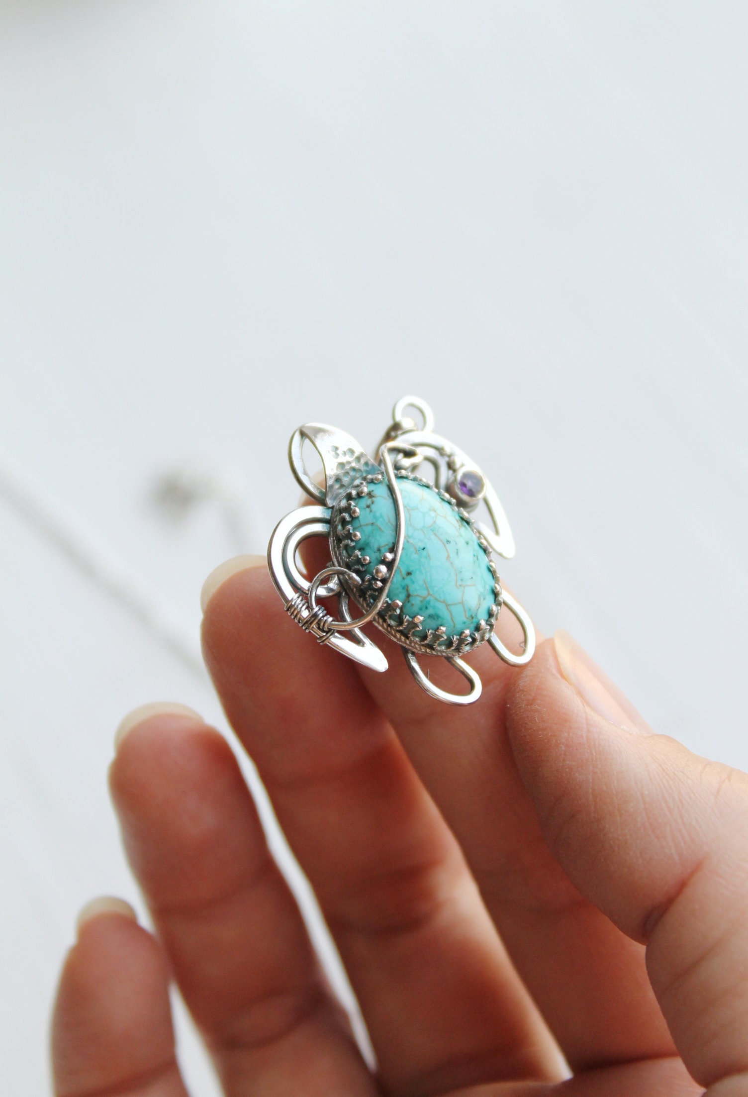 Schildkröte Anhänger Mit Imitation Von Türkis, Sterling Silber Schmuck, Dezember Geburtsstein, Geburtstagsgeschenk von UrsulaJewelry