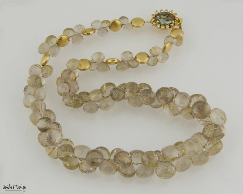 Perfektes Geschenk Goldene Rutilquarz Statement Halskette Mit Swarovski 24K Gold, Edelstein-Qualität Facettierte Quarz, Handgefertigter Feiner von UrsulaKDesign