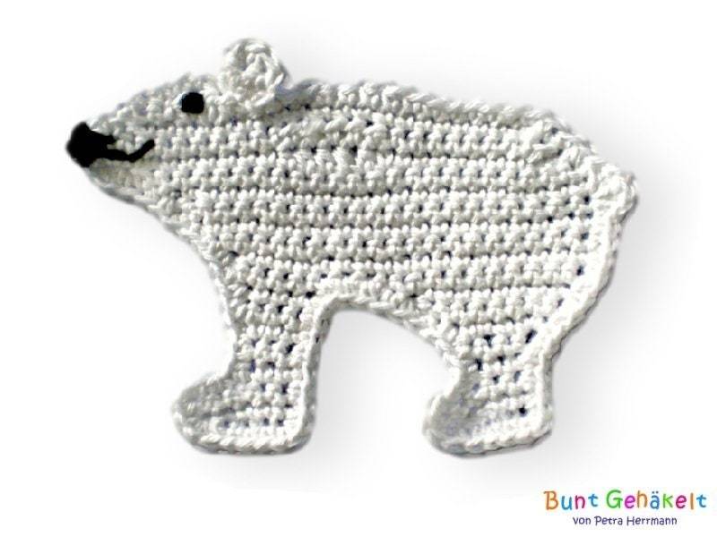 Eisbär Häkelbär Gehäkelt Häkelappliktion Applikation Aufnäher Häkelblume Häkelbild Bär von UrsulaPetra