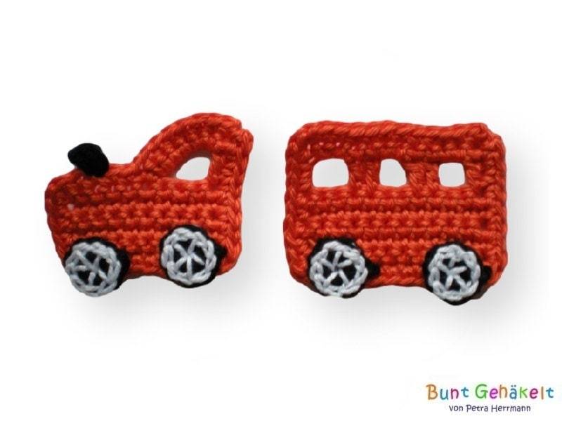 Eisenbahn Häkelapplikation Aufnäher Applikation Häkelauto Jungenapplikation Zug Lok von UrsulaPetra