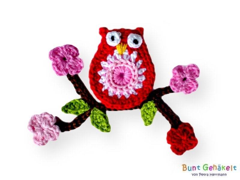 Eule, Häkelapplikation, Gehäkelte Applikation, Aufnäher, Häkelbild, Häkeleule von UrsulaPetra