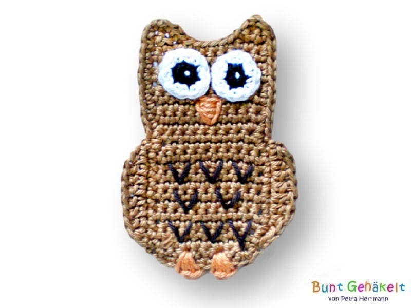 Eule, Häkelapplikation, Gehäkelte Applikation, Aufnäher, Häkelbild, Häkeleule von UrsulaPetra