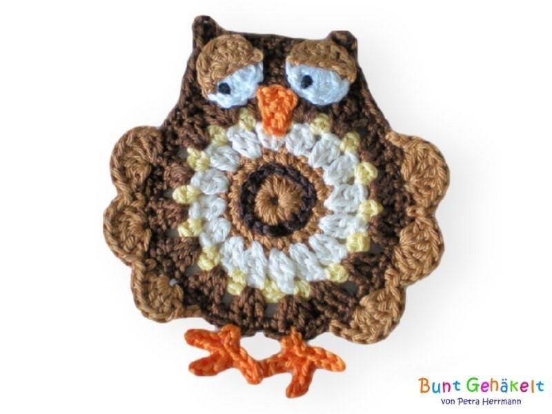 Eule Häkelapplikation Aufnäher Häkelbild Applikation von UrsulaPetra