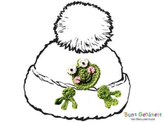 Frosch Applikation, Häkelapplikation, Tierapplikation, Applikation Für Mütze, Kinderapplikation, Gehäkelt, Gehäkelte Aufnäher von UrsulaPetra