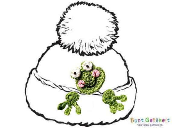 Frosch Applikation, Häkelapplikation, Tierapplikation, Applikation Für Mütze, Kinderapplikation, Gehäkelt, Gehäkelte Aufnäher von UrsulaPetra
