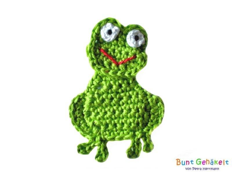 Frosch Häkelapplikation Aufnäher Applikation Froschapplikation Gehäkelter Froschaufnäher von UrsulaPetra