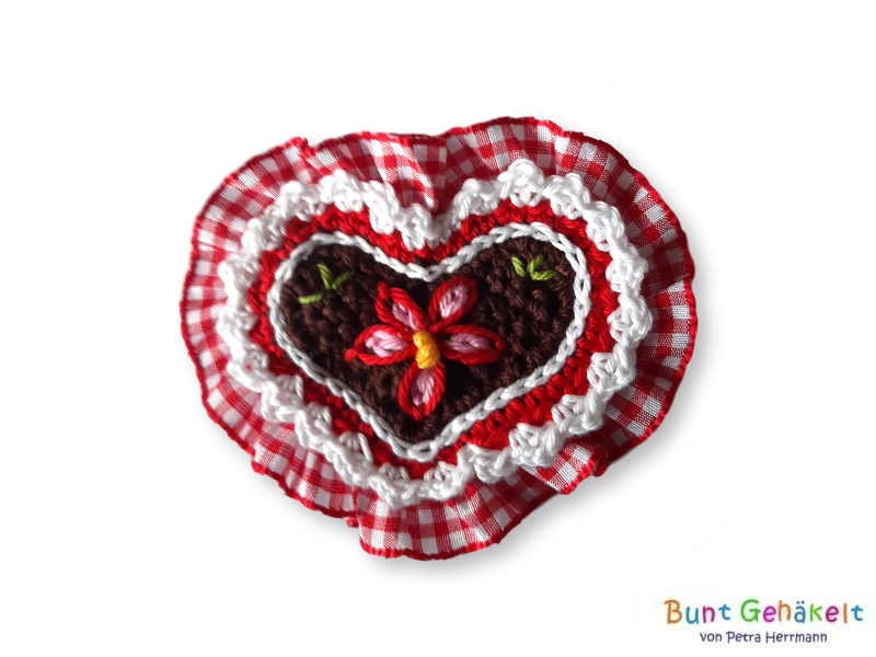 Gehäkelte Herz Applikation, Häkelapplikation, Aufnäher, Oktoberfest, Gehäkeltes von UrsulaPetra