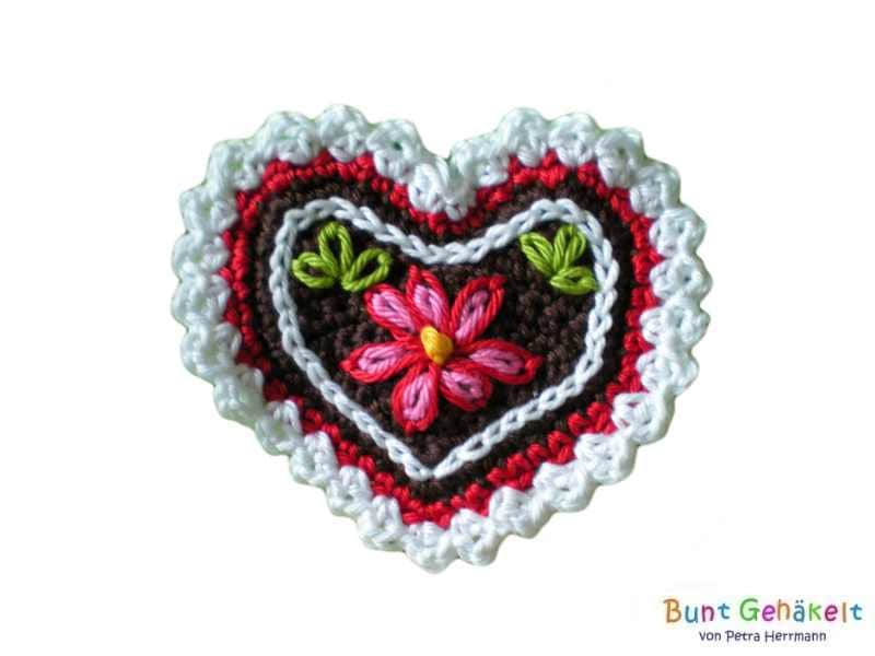 Gehäkelte Herz Applikation, Häkelapplikation, Aufnäher, Oktoberfest, Gehäkeltes von UrsulaPetra