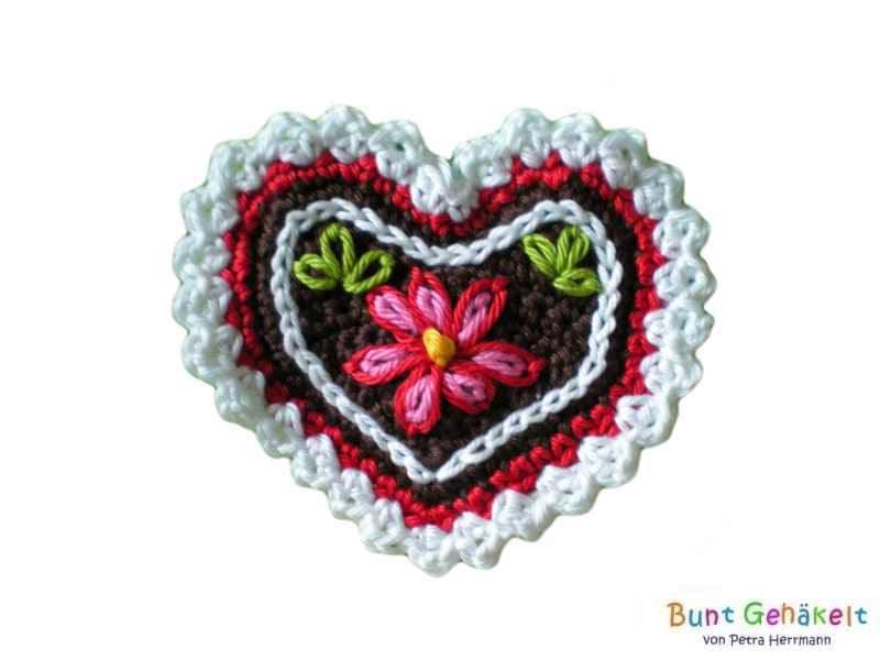Gehäkelte Herz Applikation, Häkelapplikation, Aufnäher, Oktoberfest, Gehäkeltes von UrsulaPetra