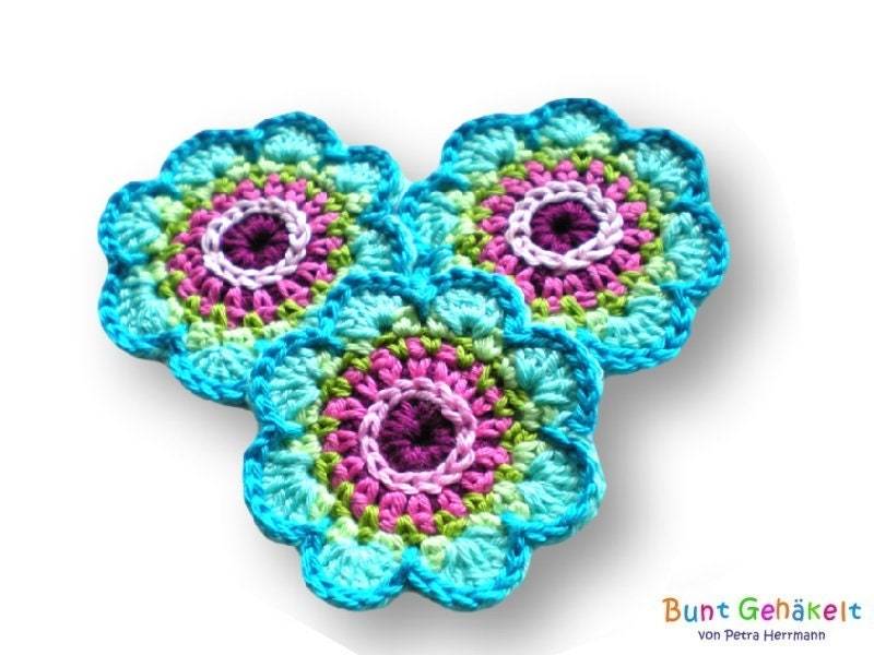 Häkelblümchen Blume Häkelapplikation Aufnäher Häkelblumen Gehäkelte Blumen von UrsulaPetra