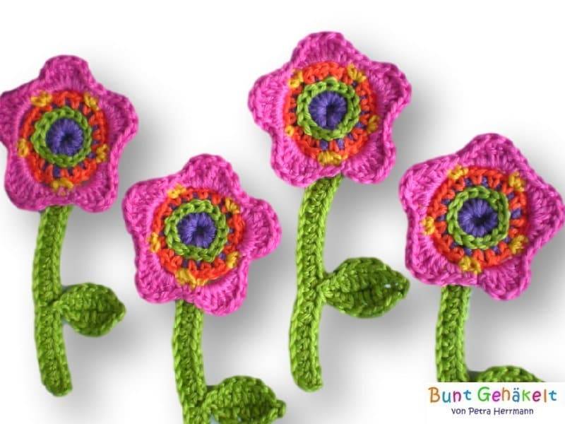 Häkelblümchen Blume Häkelapplikation Aufnäher Häkelblumen Gehäkelte Blumen von UrsulaPetra