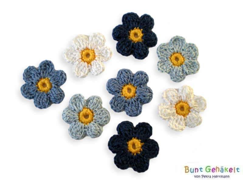 Häkelblumen 4 cm Blumen Häkelappliktionen Applikation Aufnäher Häkelbild von UrsulaPetra
