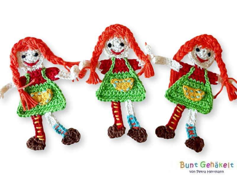 Mädchen Mit Zöpfen, Häkelapplikation, Aufnäher, Gehäkelte Applikation, Gehäkelt, Mädchenapplikation von UrsulaPetra