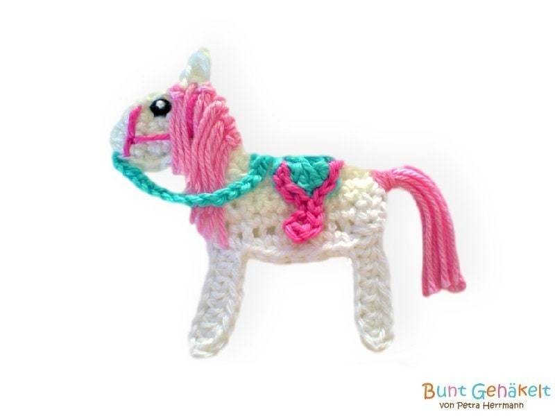 Pferd Pony Reiten Häkelapplikation Applikation Für Mädchen Aufnäher Häkelpferd Pferdeapplikation Pferdeaufnäher von UrsulaPetra