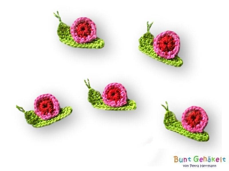 Schnecke Häkelapplikation Aufnäher Applikation Häkelschnecke Schneckenapplikation Gehäkelte von UrsulaPetra