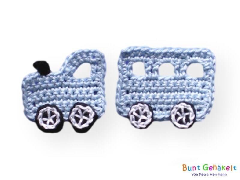 Zug, Eisenbahn, Häkelapplikation, Aufnäher, Applikation, Häkelauto, Jungenapplikation, Gehäkelt, Gehäkelter Zug von UrsulaPetra