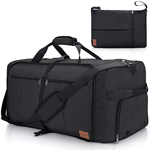 80 l große Reisetasche für Reisen, 66 cm Reisetasche mit Schuhfach, faltbar, zusammenklappbar, Übernachtungstasche, Turnbeutel, Wochenendtasche für Männer und Frauen, schwarz, Modisch von Urtala