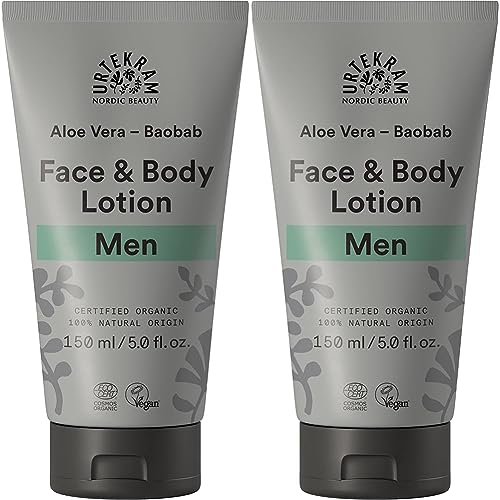 Urtekram Aloe Vera und Baobab Gesichts- und Körperlotion für Männer BIO, nahrhaft und pflegend, 150 ml (Packung mit 2) von Urtekram