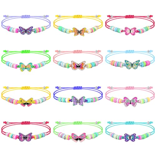 Urtioty 12 Stück Kinderarmband Set, Einstellbare Geflochten Freundschaftsarmband, Bunte Schmetterlingsmuster Armbänder Set Kinderschmuck Freundschaftsarmbänder für Mädchen Kinder von Urtioty