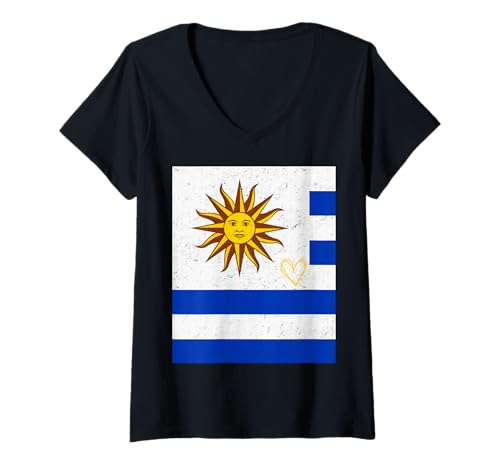 Damen Uruguay-Flagge, Uruguayisches Herz, stolz, Nationalfeiertag T-Shirt mit V-Ausschnitt von Uruguay Flag Uruguayan Proud National Gifts Idea