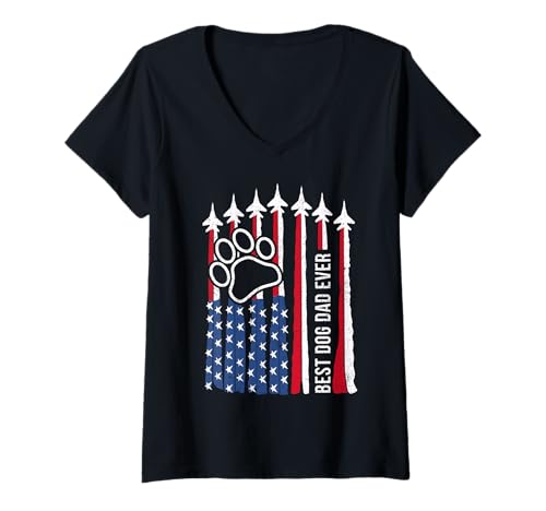 Damen Kampfflugzeuge mit US-Flagge Bester Hundevater aller Zeiten Amerikanische Flagge 2025 T-Shirt mit V-Ausschnitt Damen Kampfflugzeuge mit US-Flagge Bester Hundevater aller Zeiten Amerikanische Flagge 2025 T-Shirt mit V-Ausschnitt von Us Flag Best Dog Dad Ever USA Flag Fighter Jets