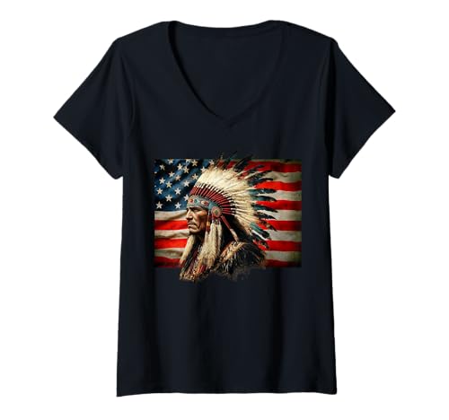 Damen Es sei denn, Ihre Vorfahren sehen aus wie Dieser Indianer T-Shirt mit V-Ausschnitt von Usa flag native American heritage and pride